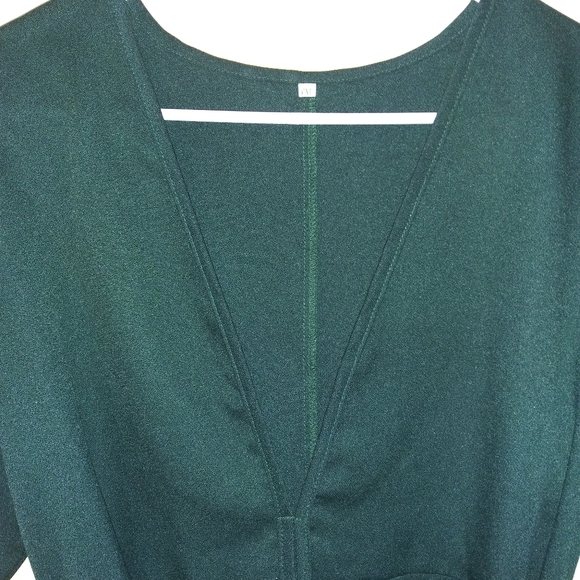 Forest Green Vneck Dress With Waist Detail! - Picture 6 of 6